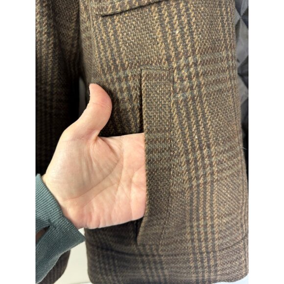 Mutual Weave Mens XLarge Coat Brown Plaid Wool Faux Shearling Collar Outdoors - Picture 5 of 10